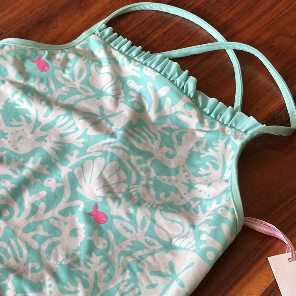 Vineyard Vines One Piece Bathing Suit Sealife Print Sz Large (14) NWT